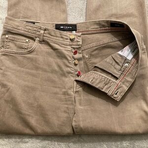 Kiton Napoli Slim Pants Stretch Chino (Tag 36) 35X30 Mens Khaki Italy Button Fly